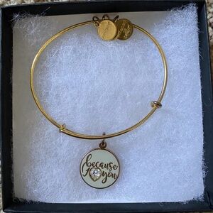 Alex and Ani Bracelet Gold Tone Because I Love You White Charm Adjustable 2017